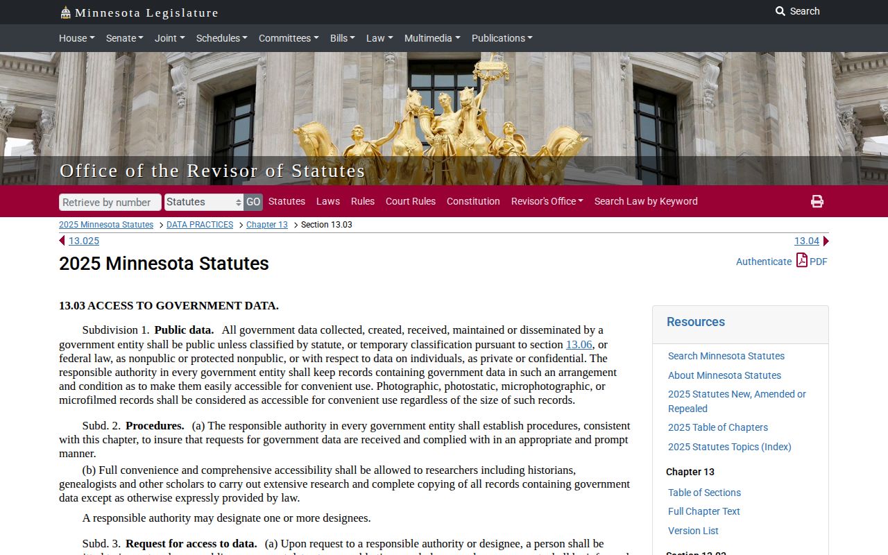 Minnesota public-access law for Marshall County booking record copies