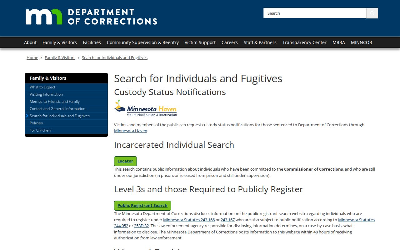 Minnesota DOC public search for people connected to Marshall County custody history