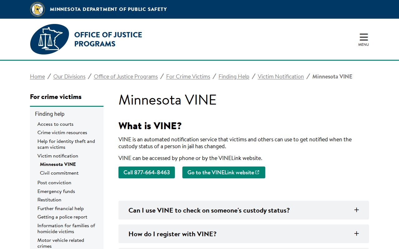 Minnesota VINE custody alerts for Marshall County jail records