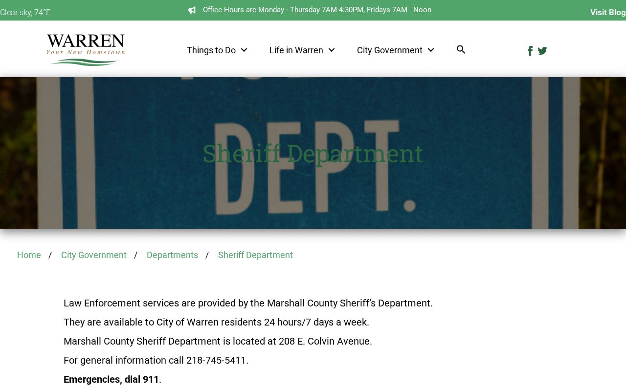 City of Warren page stating that the Marshall County Sheriff's Department provides law-enforcement services